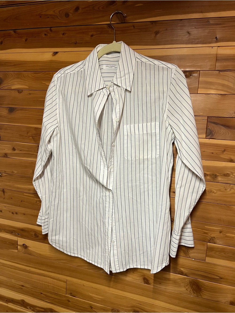 Equipment White Shirt with Navy Pinstripes
